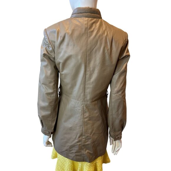 HIDE & Chic Womens Leather Coat Jacket Full Zip Up Long Sleeve Light Tan Size 8 - Picture 2 of 7